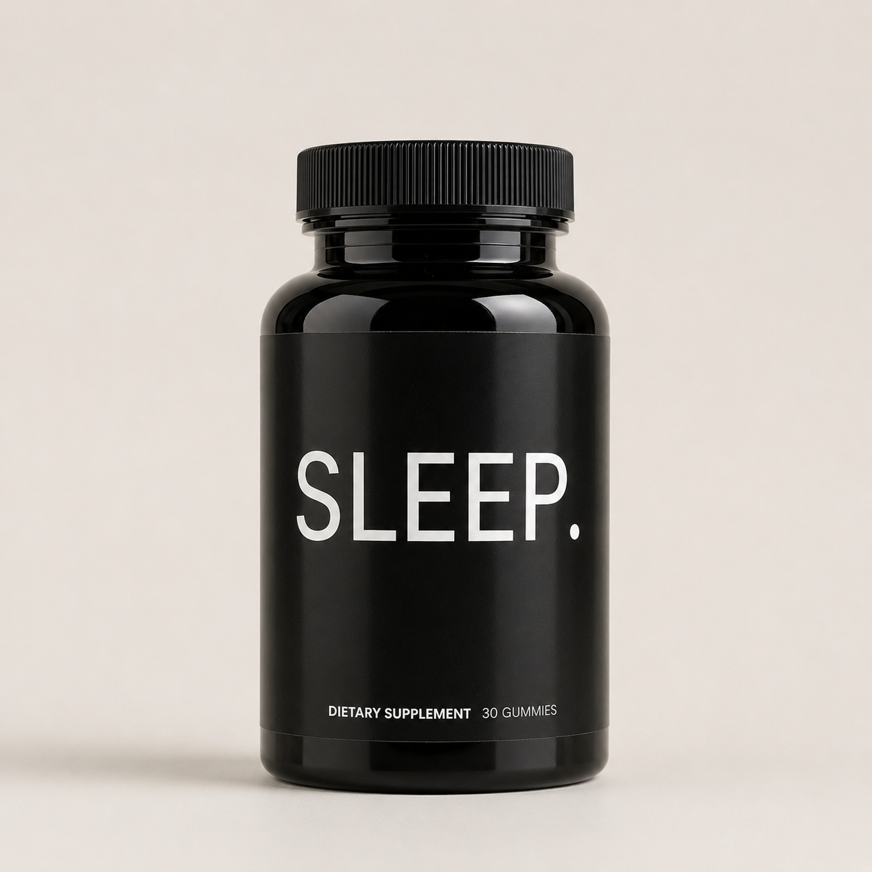 Straight-on studio photograph of the Sleep gummies bottle
